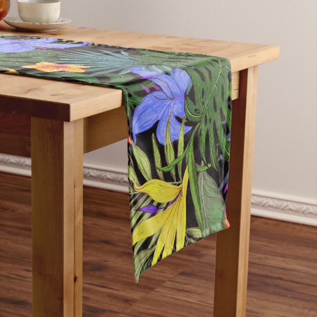 Tropical Hawaii Aloha Flower Graphic Short Table Runner (In Situ)