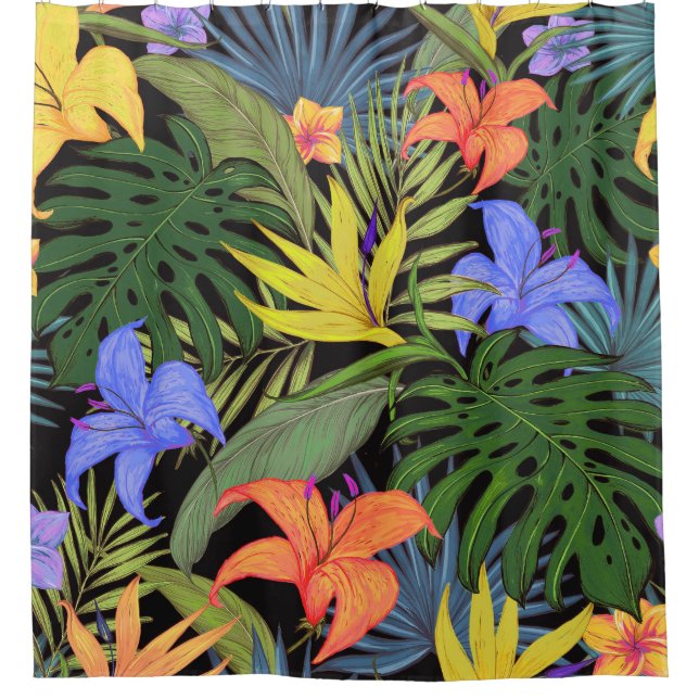 Tropical Hawaii Aloha Flower Graphic Shower Curtain (Front)