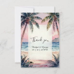 Tropical Hawaii Beach Palms Sunset wedding Thank You Card