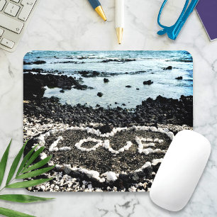 Tropical Hawaii Black Sand Beach Coral Love Heart Mouse Pad