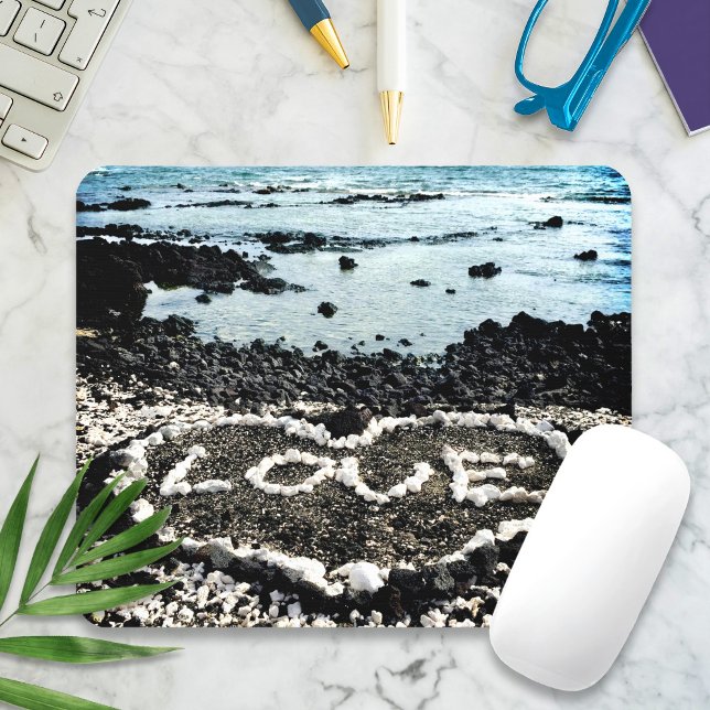 Tropical Hawaii Black Sand Beach Coral Love Heart Mouse Pad (Creator Uploaded)