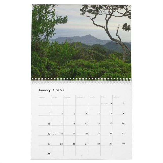 Tropical Hawaii Calendar (Jan 2027)