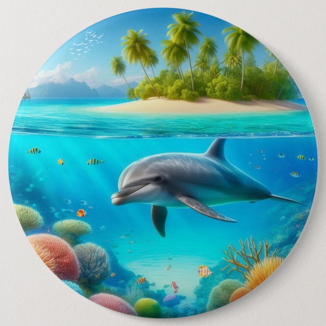 Tropical/Hawaii colourful underwater dolphin 6 Cm Round Badge (Front)