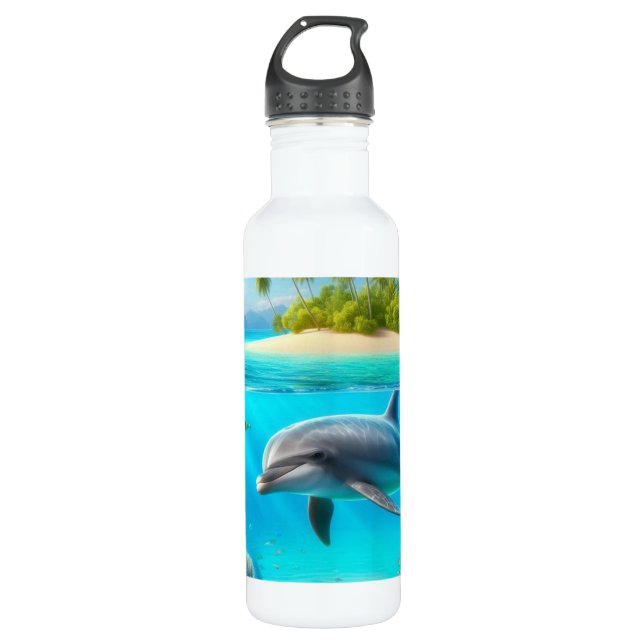 Tropical/Hawaii colourful underwater dolphin 710 Ml Water Bottle (Front)