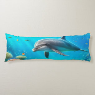 Tropical/Hawaii colourful underwater dolphin Body Cushion