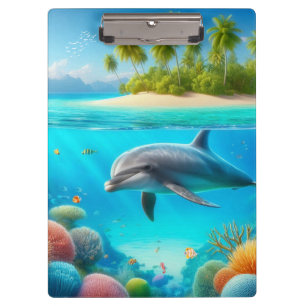 Tropical/Hawaii colourful underwater dolphin Clipboard