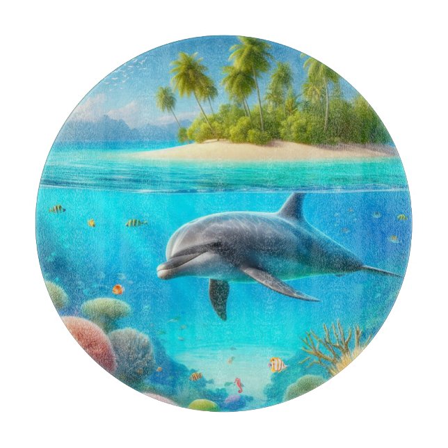 Tropical/Hawaii colourful underwater dolphin Cutting Board (Front)
