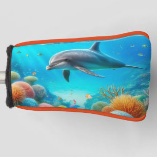 Tropical/Hawaii colourful underwater dolphin Golf Head Cover