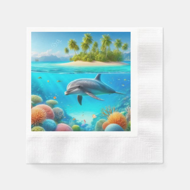 Tropical/Hawaii colourful underwater dolphin Napkin (Front)