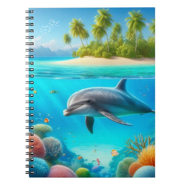 Tropical/Hawaii colourful underwater dolphin Notebook (Front)
