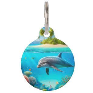 Tropical/Hawaii colourful underwater dolphin Pet Tag