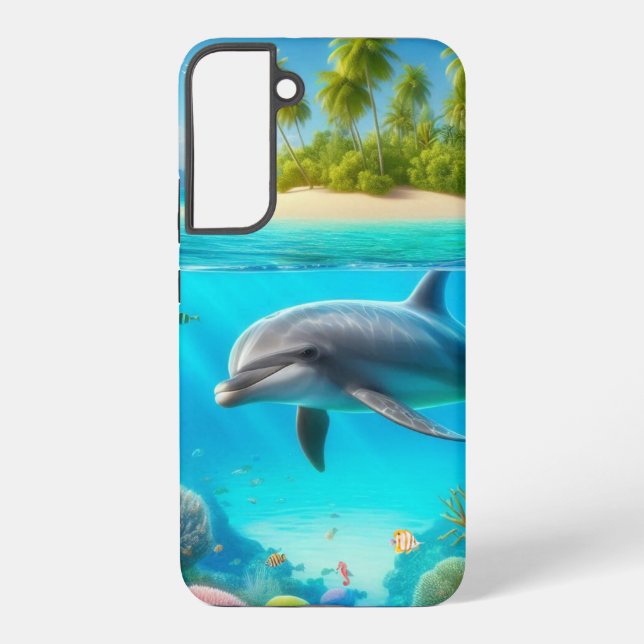 Tropical/Hawaii colourful underwater dolphin Samsung Galaxy S22+ Case (Back)