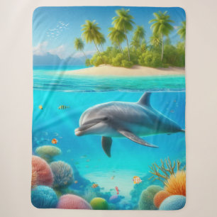 Tropical/Hawaii colourful underwater dolphin Sherpa Blanket
