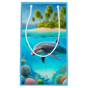 Tropical/Hawaii colourful underwater dolphin Small Gift Bag