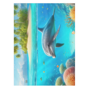 Tropical/Hawaii colourful underwater dolphin Tablecloth