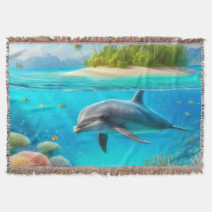 Tropical/Hawaii colourful underwater dolphin Throw Blanket