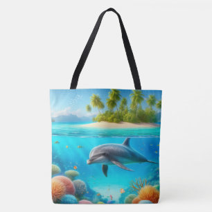 Tropical/Hawaii colourful underwater dolphin Tote Bag
