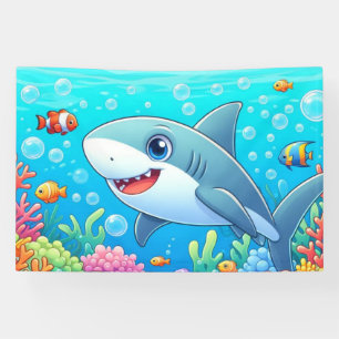 Tropical/Hawaii colourful underwater shark & turtl Banner