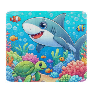 Tropical/Hawaii colourful underwater shark & turtl Cutting Board