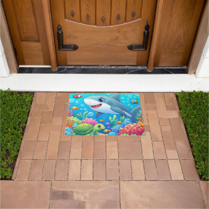 Tropical/Hawaii colourful underwater shark & turtl Doormat