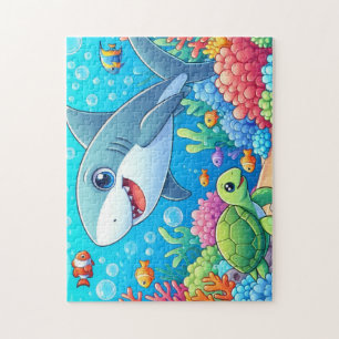 Tropical/Hawaii colourful underwater shark & turtl Jigsaw Puzzle