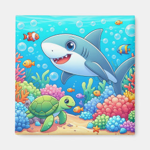 Tropical/Hawaii colourful underwater shark & turtl Magnet
