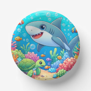 Tropical/Hawaii colourful underwater shark & turtl Paper Plate