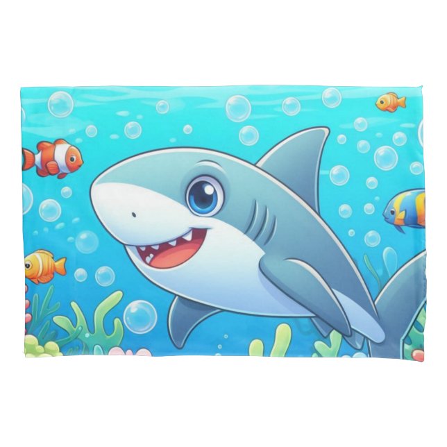Tropical/Hawaii colourful underwater shark & turtl Pillowcase (Front)