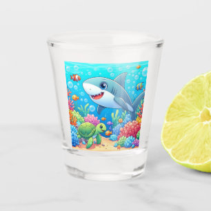 Tropical/Hawaii colourful underwater shark & turtl Shot Glass