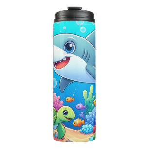Tropical/Hawaii colourful underwater shark & turtl Thermal Tumbler