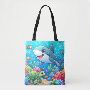 Tropical/Hawaii colourful underwater shark & turtl Tote Bag