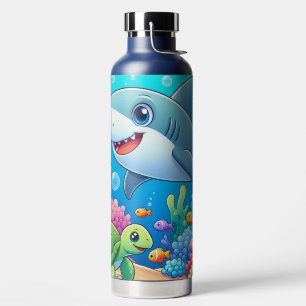 Tropical/Hawaii colourful underwater shark & turtl Water Bottle
