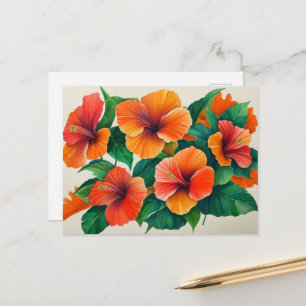 Tropical Hawaii Orange Hibiscus Flower Postcard