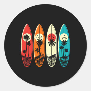 Tropical Hawaii Palm Surfing Beach Surfboard Retro Classic Round Sticker