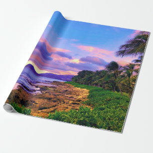 Tropical Hawaii Seashore Sunset Wrapping Paper