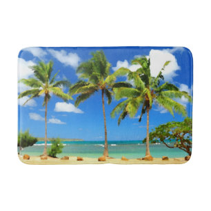 Tropical Hawaii Summer Beach Palm Trees Bath Mat