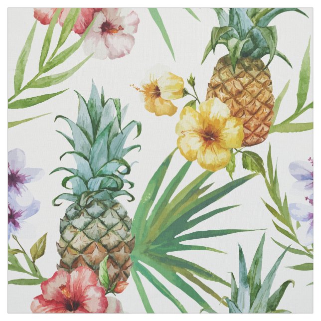Tropical hawaii theme watercolor pineapple pattern fabric (Swatch)