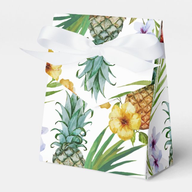 Tropical hawaii theme watercolor pineapple pattern favour box (Front Side)