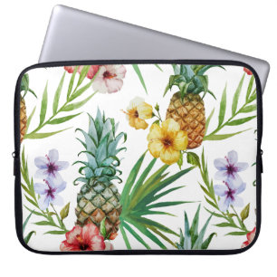 Tropical hawaii theme watercolor pineapple pattern laptop sleeve