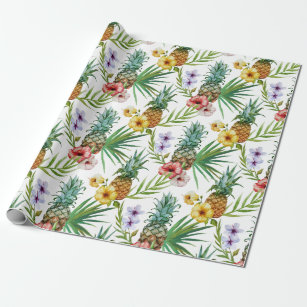Tropical hawaii theme watercolor pineapple pattern wrapping paper