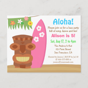 Tropical Hawaii Tiki Luau Beach Birthday Party Invitation