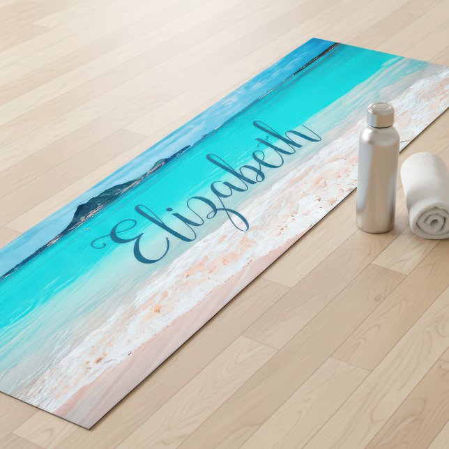 Tropical Hawaii Turquoise Ocean Beach Personalised Yoga Mat (Creator Uploaded)