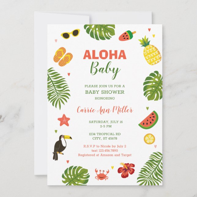 Tropical Hawaiian Aloha Baby Shower Invitation (Front)