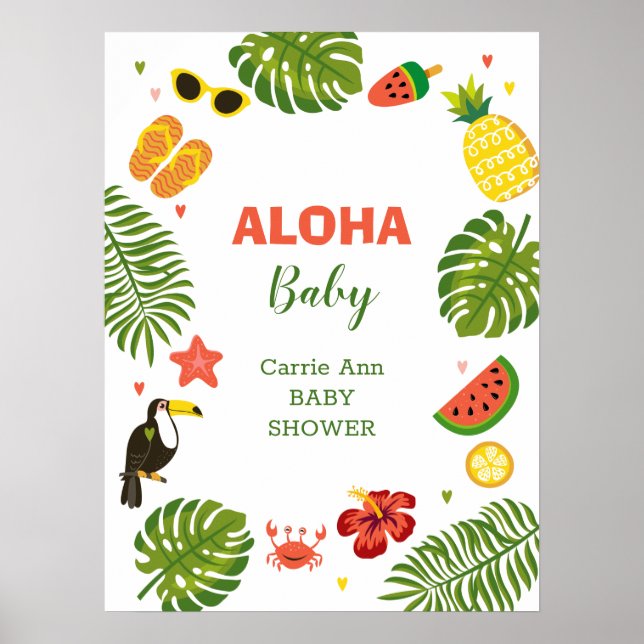 Tropical Hawaiian Aloha Baby Shower Poster (Front)