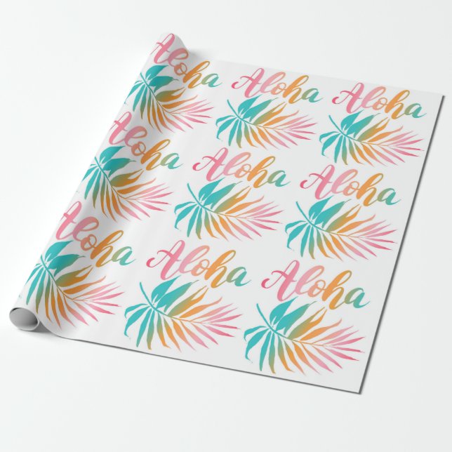 Tropical Hawaiian Aloha Palm Leaf Wrapping Paper (Unrolled)