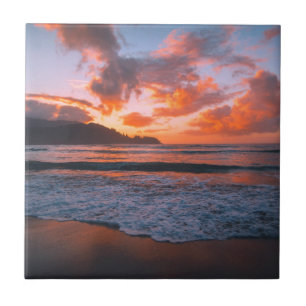 Tropical Hawaiian Beach Sunset Ceramic Tile