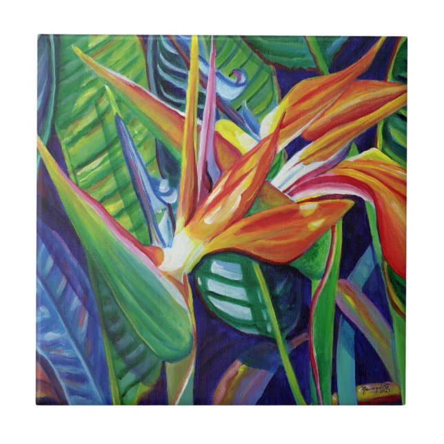 Tropical Hawaiian Bird of Paradise Ceramic Tile (Front)