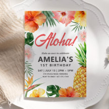 Tropical Hawaiian Birthday Party Invitation 