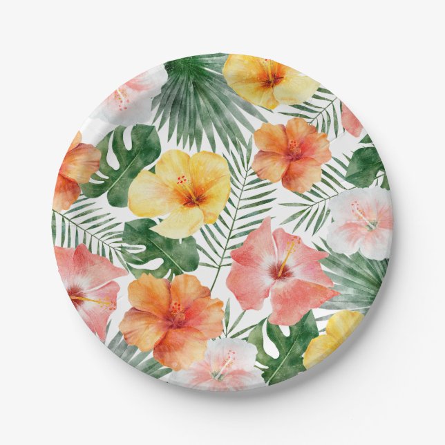 Tropical Hawaiian Birthday Party Paper Plates (Front)
