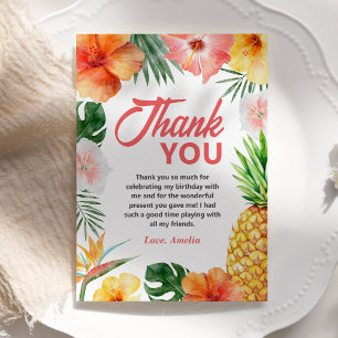 Tropical Hawaiian Birthday Party thank you card